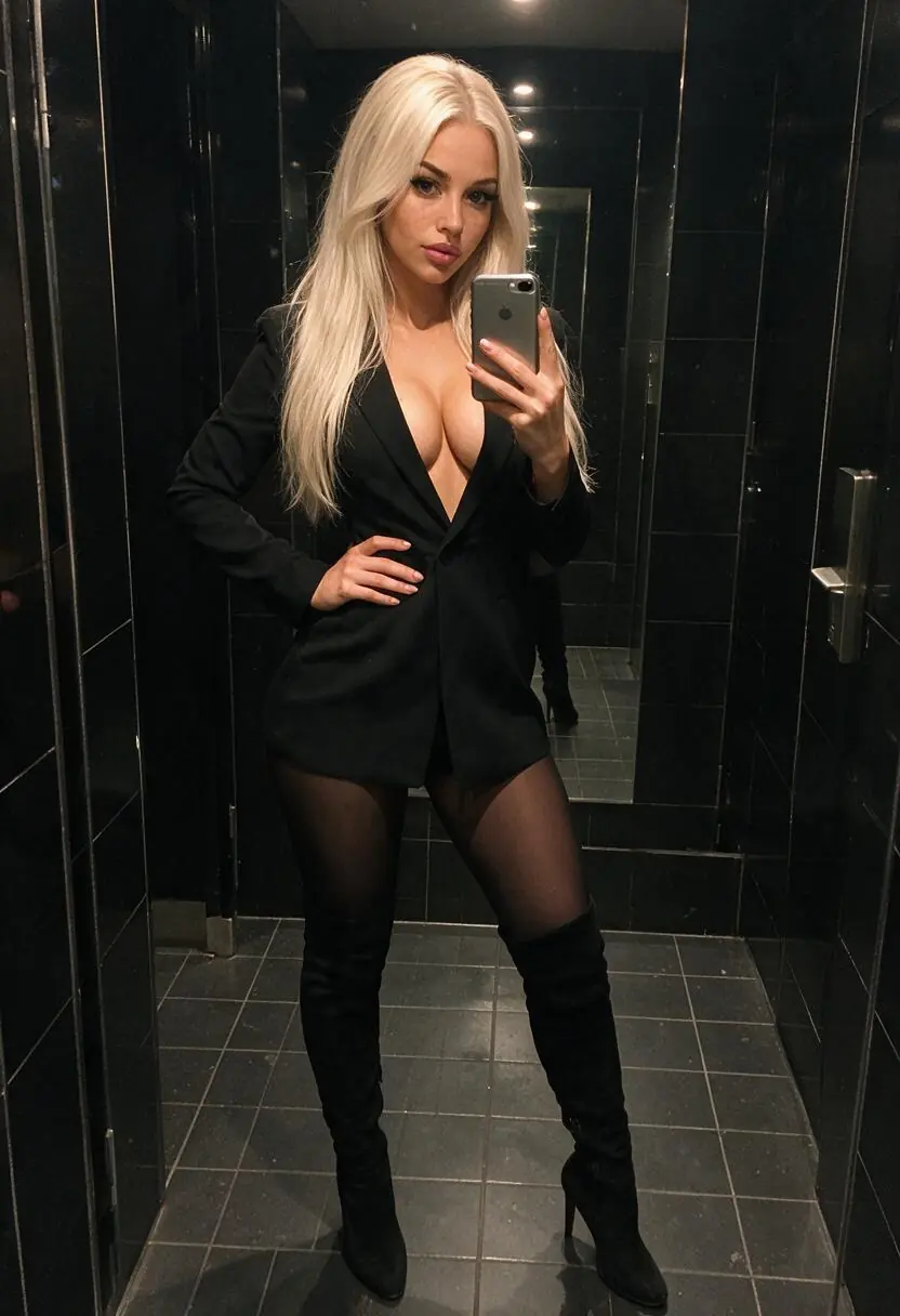 Milena mustassa bleiserissä peiliselfiessä